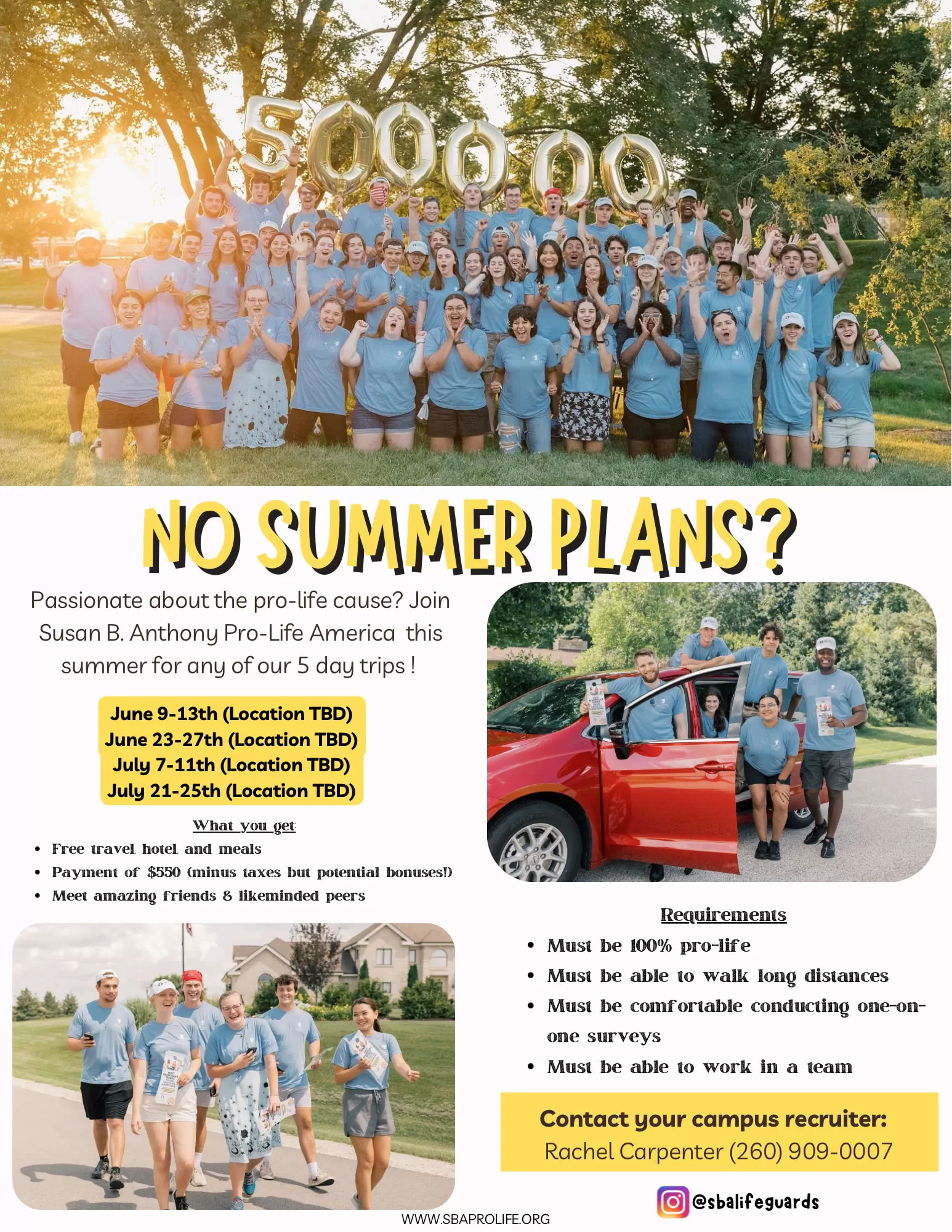 SBA Pro-life America Summer Trips